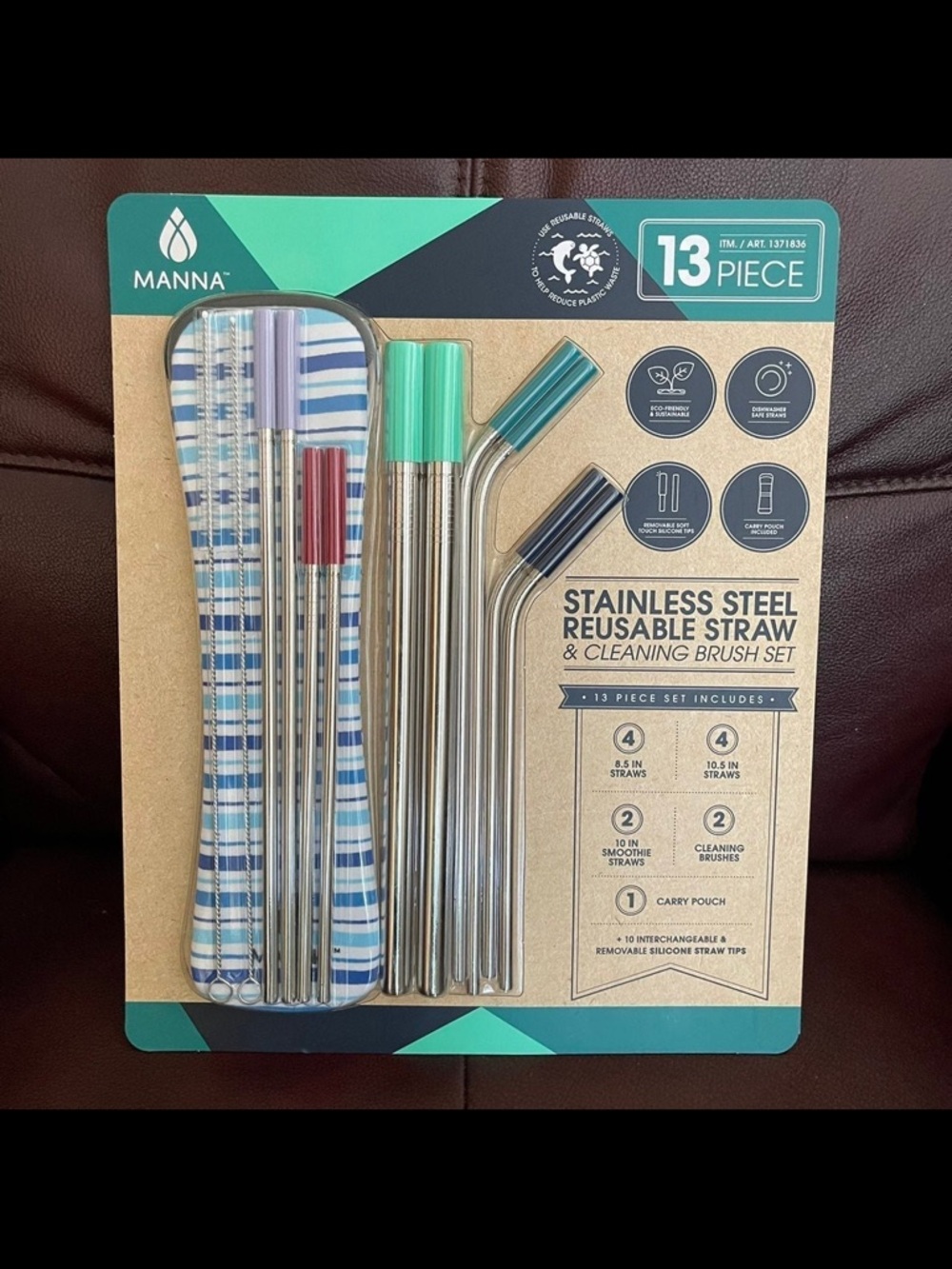 Manna stainless steel reusable straw & cleaning brush set